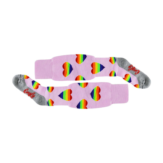 1 Pack Adults & Kids Knee High Fun Patterned Hockey Socks - Rainbow Hearts