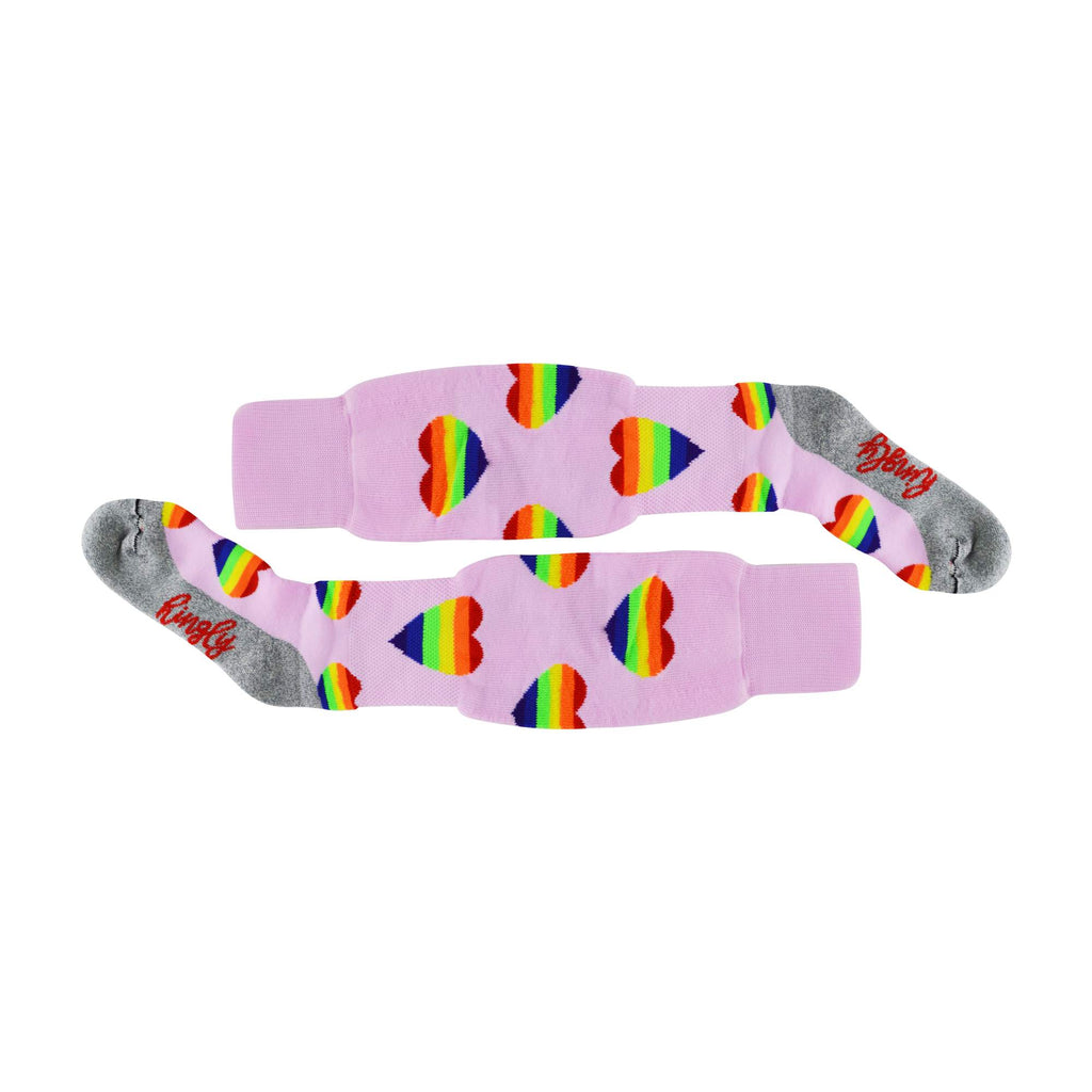 1 Pack Adults & Kids Knee High Fun Patterned Hockey Socks - Rainbow Hearts