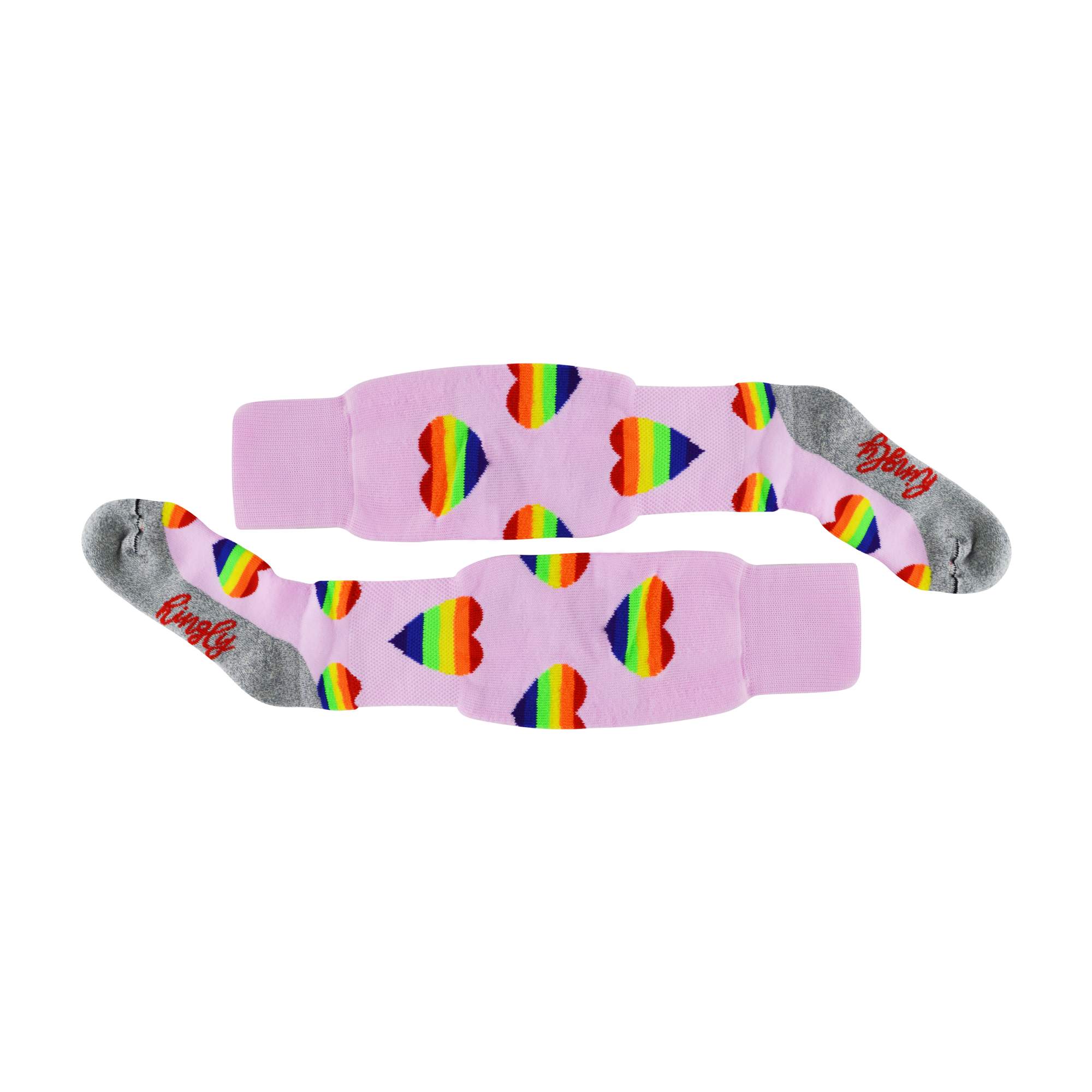1 Pack Adults & Kids Knee High Fun Patterned Hockey Socks - Rainbow Hearts