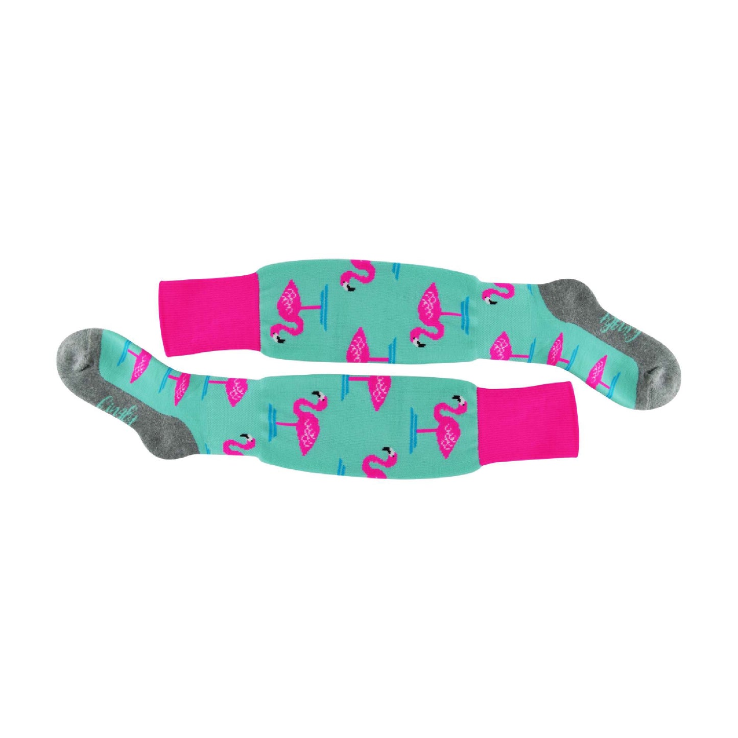 1 Pack Adults & Kids Knee High Fun Patterned Hockey Socks - Mint Flamingo