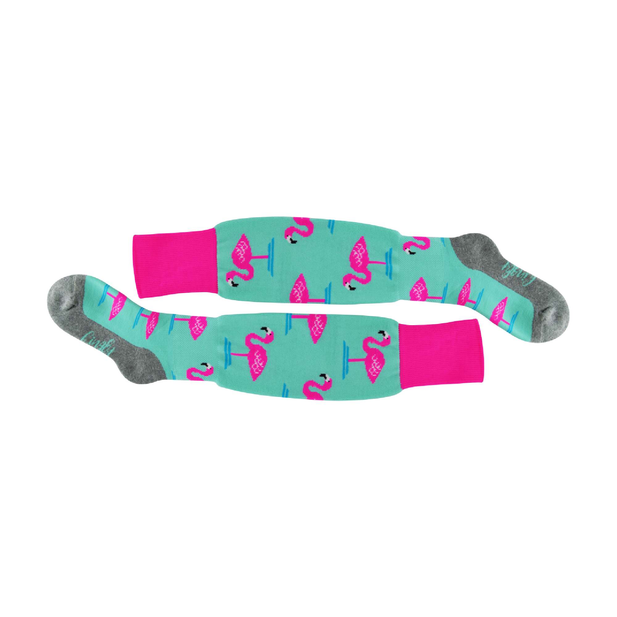 1 Pack Adults & Kids Knee High Fun Patterned Hockey Socks - Mint Flamingo