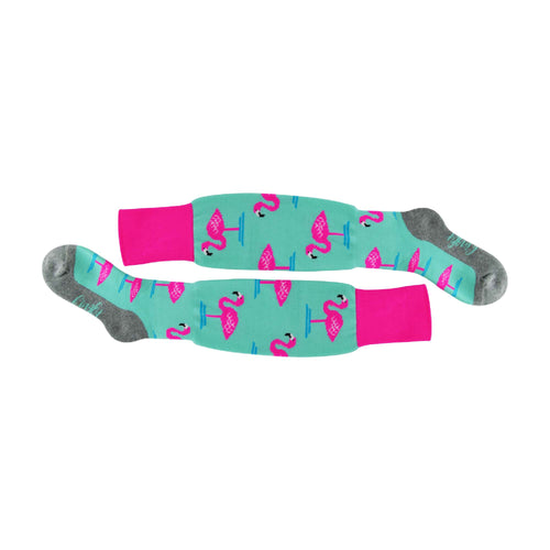 1 Pack Adults & Kids Knee High Fun Patterned Hockey Socks - Mint Flamingo