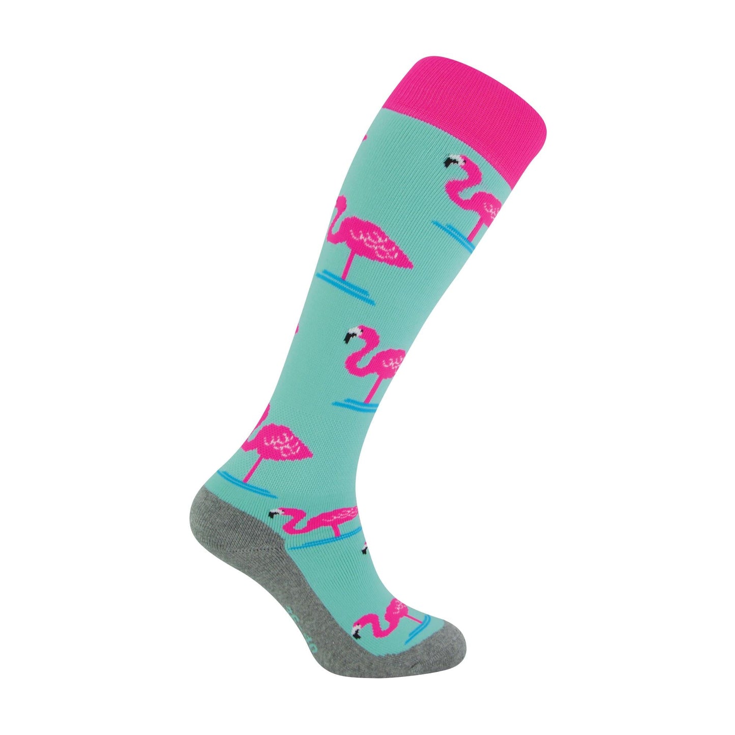 1 Pack Adults & Kids Knee High Fun Patterned Hockey Socks - Mint Flamingo