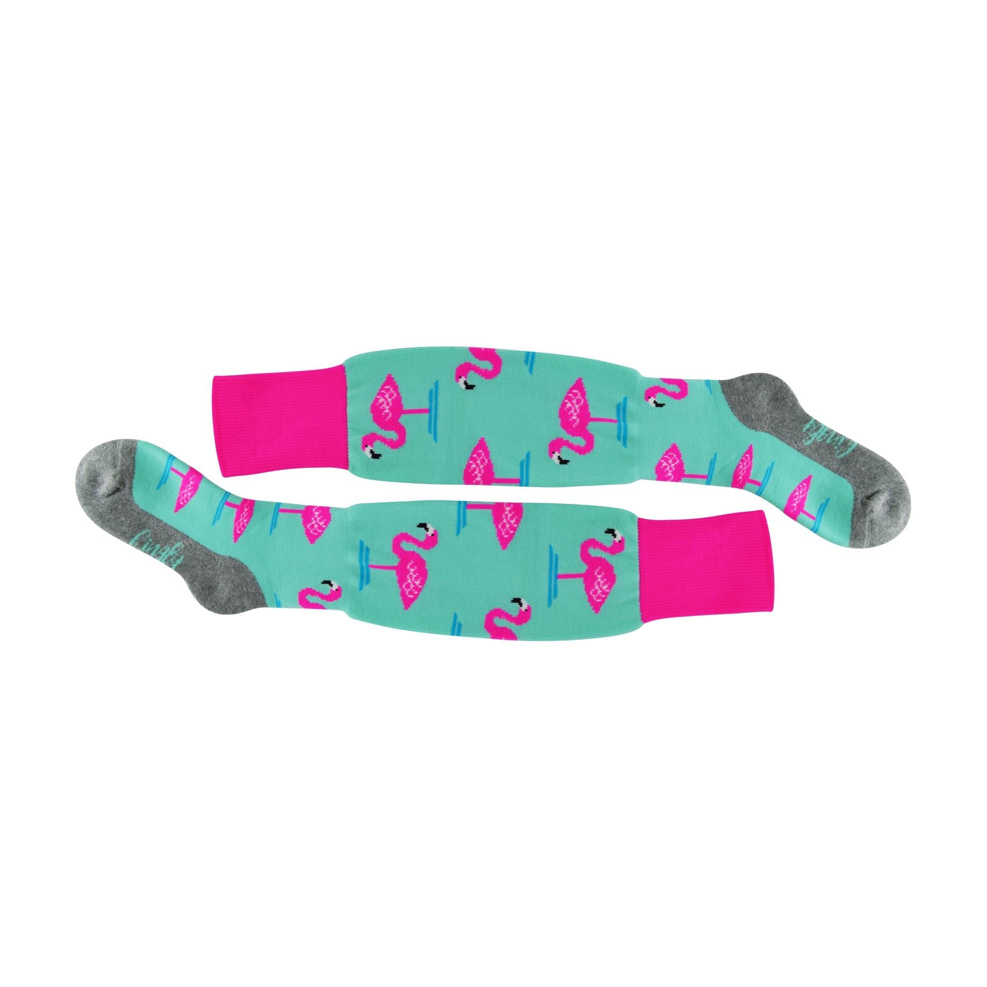 1 Pack Adults & Kids Knee High Fun Patterned Hockey Socks - Mint Flamingo