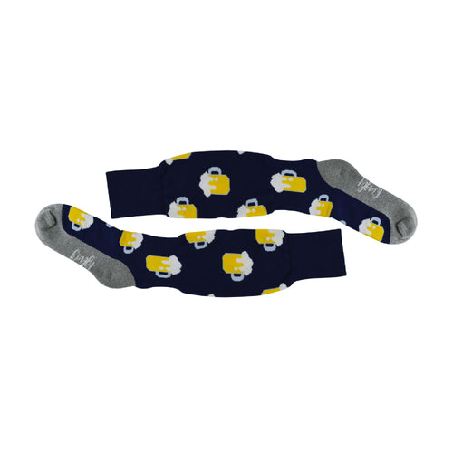 1 Pack Adults Knee High Fun Patterned Hockey Socks - Blue Beer