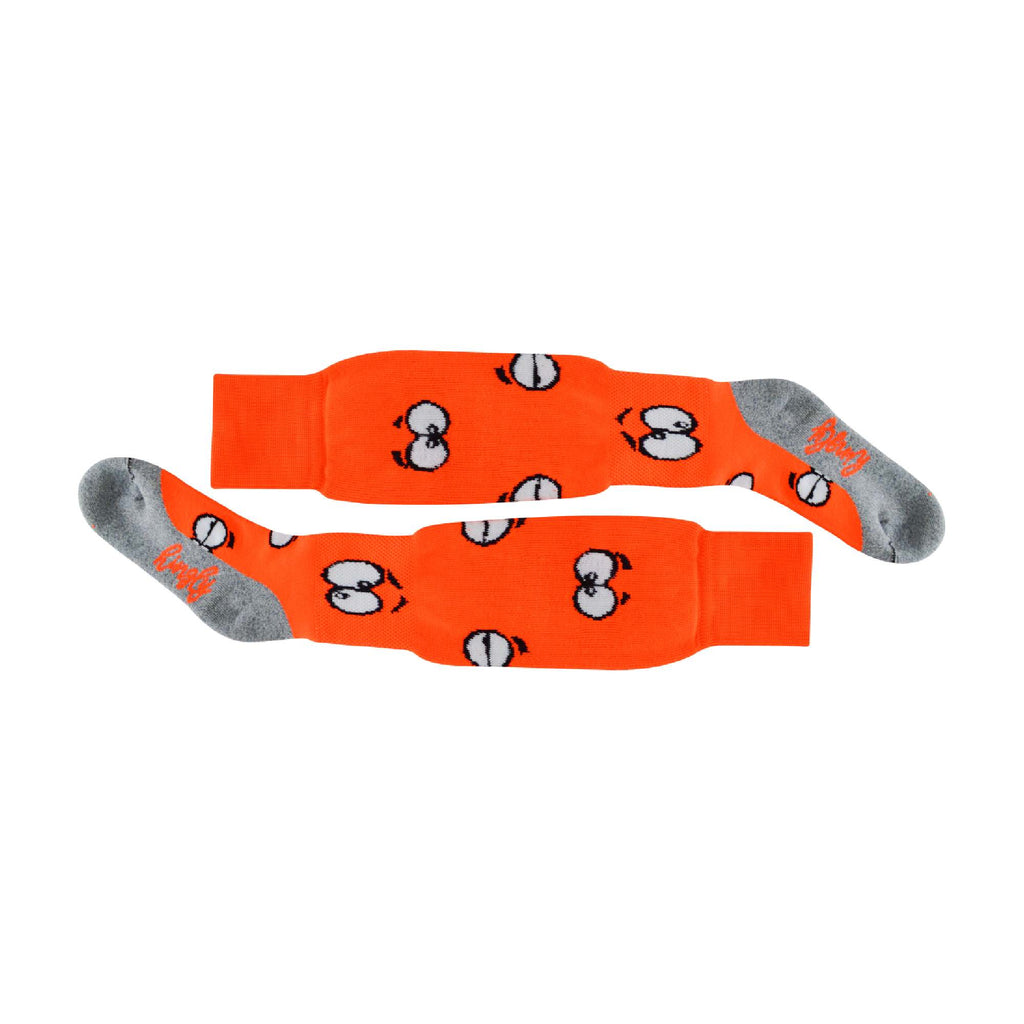 1 Pack Adults & Kids Knee High Fun Patterned Hockey Socks - Orange Eyes