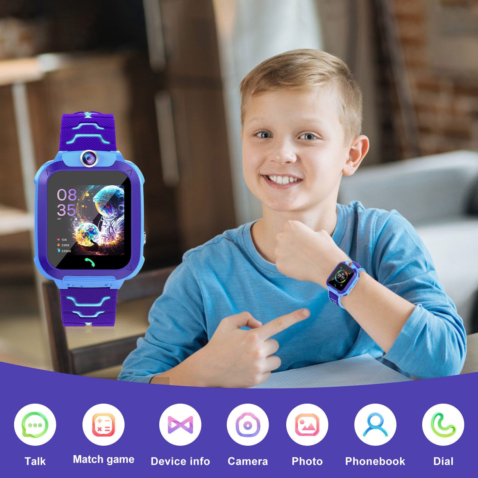 Kids 4G Smart Watch with SOS GPS Location, Sim Card Call, Camera, and Waterproof for IOS and Android 2025 - Charging, Wearable galaxy watch 7 Chip Clock