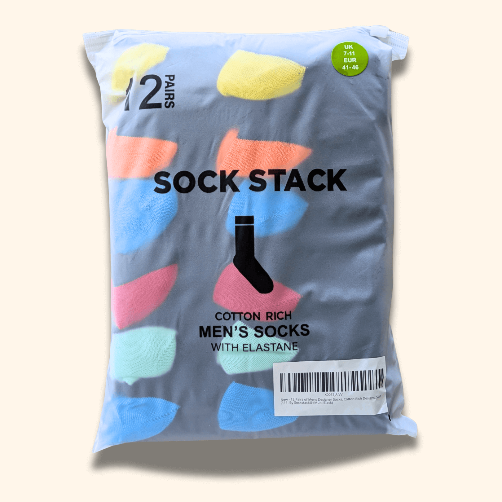 12 Pairs Men's Soft Cotton Colourful Heel Toe Black Argyle Diamond Easycare Comfortable Shoe Socks Flat Toe Seam Durable Work School Business Wear UK 6-11 by Sock Stack