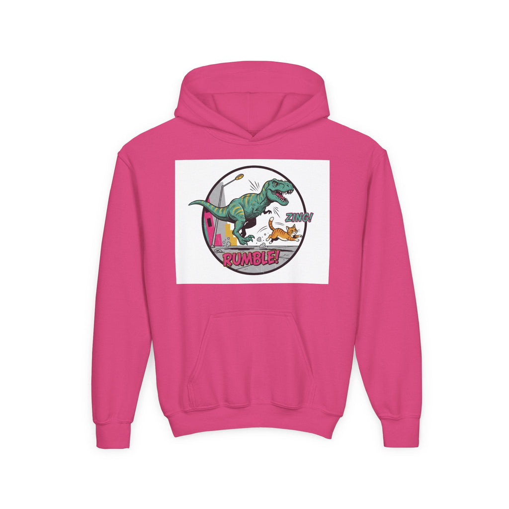 T-Rex Chase Dino Rumble Youth Hoodie | Dinosaur Graphic Sweatshirt