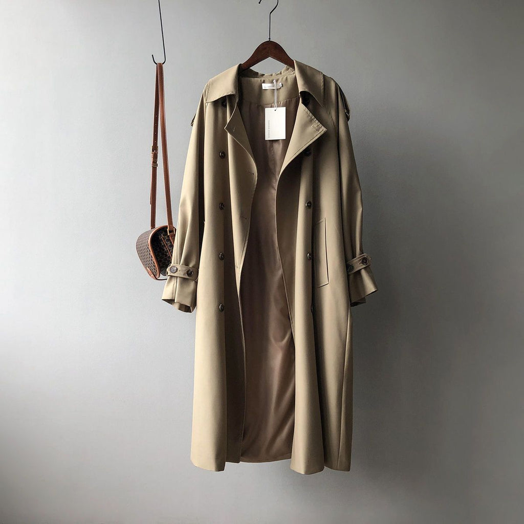 British Style All-match Draping Tight Waist Small Casual Women's Trench Coat