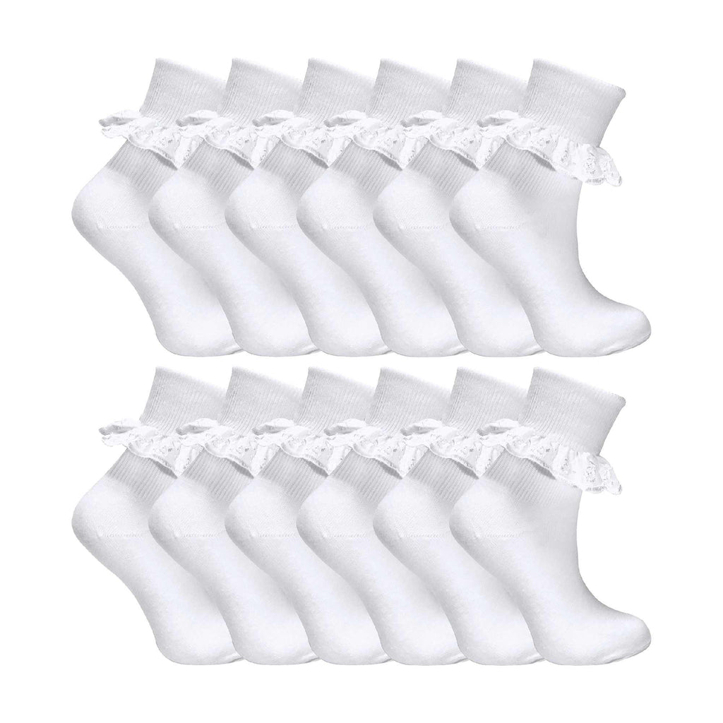 12 Pack Baby Girls White Soft Frilly Lace Socks