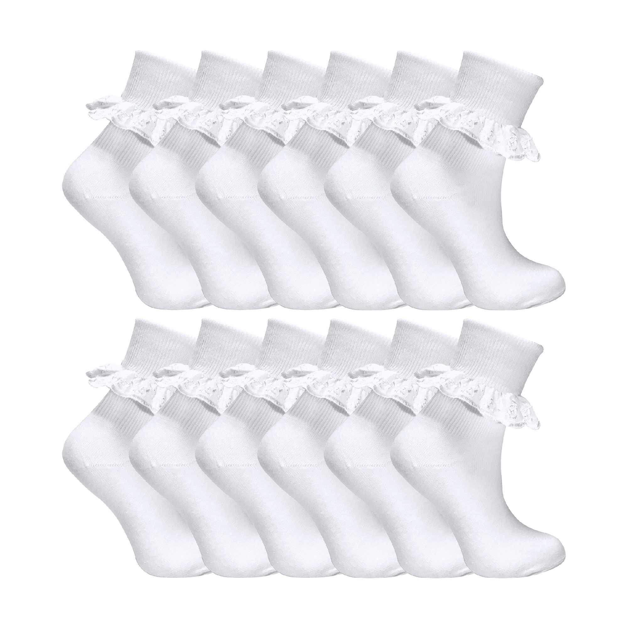 12 Pack Baby Girls White Soft Frilly Lace Socks