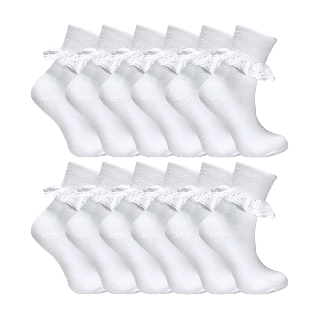 12 Pack Baby Girls White Soft Frilly Lace Socks