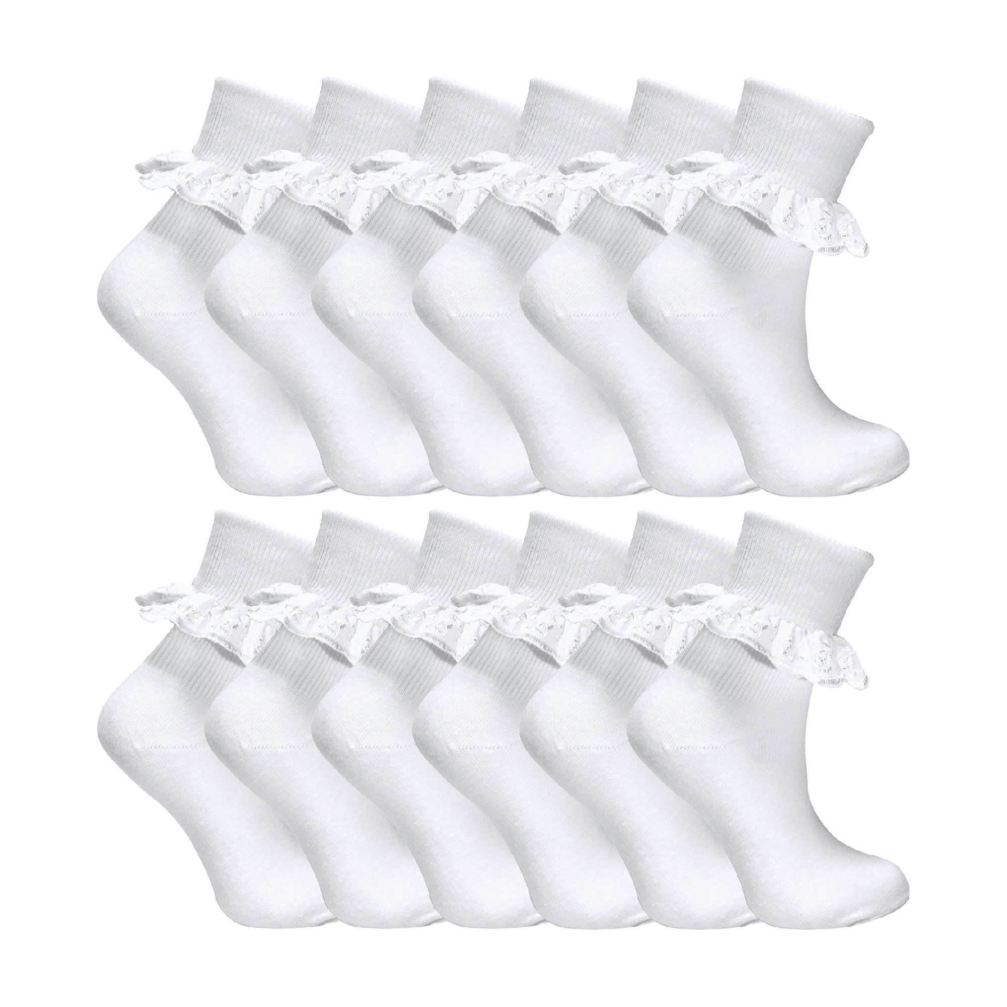 12 Pack Baby Girls White Soft Frilly Lace Socks