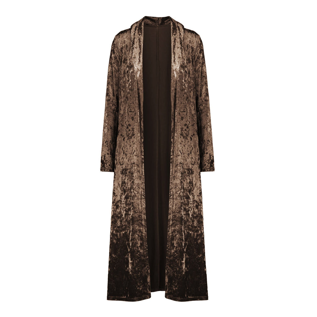 Long sleeve plus length velvet trench coat