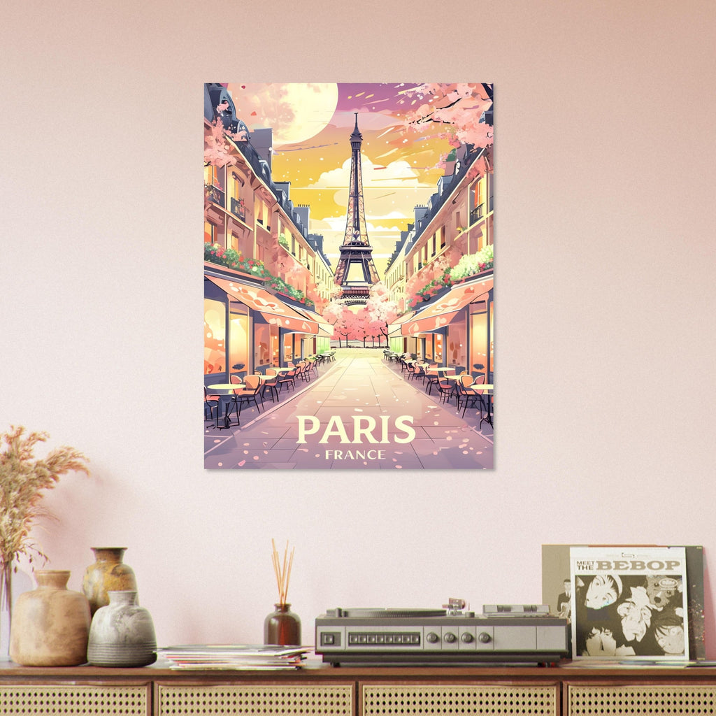Paris Street Scene Wall Art - Eiffel Tower Sunset Print | Vibrant Parisian Cityscape Poster | Travel & Home Decor Gift