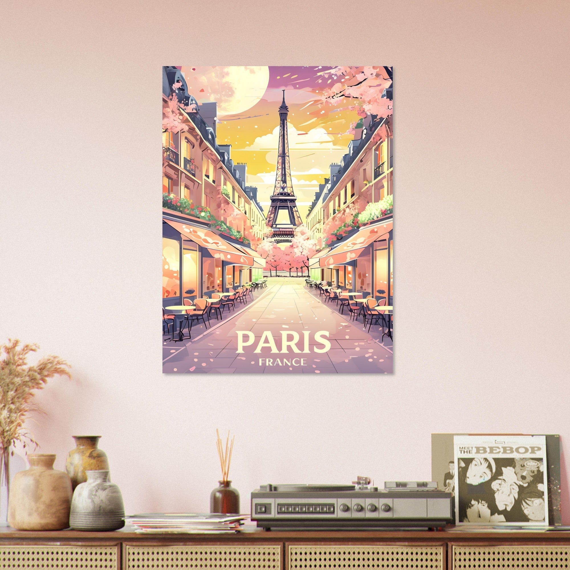 Paris Street Scene Wall Art - Eiffel Tower Sunset Print | Vibrant Parisian Cityscape Poster | Travel & Home Decor Gift