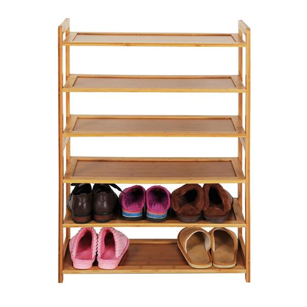 Concise Rectangle 6 Tiers Bamboo Shoe Rack Wood Color