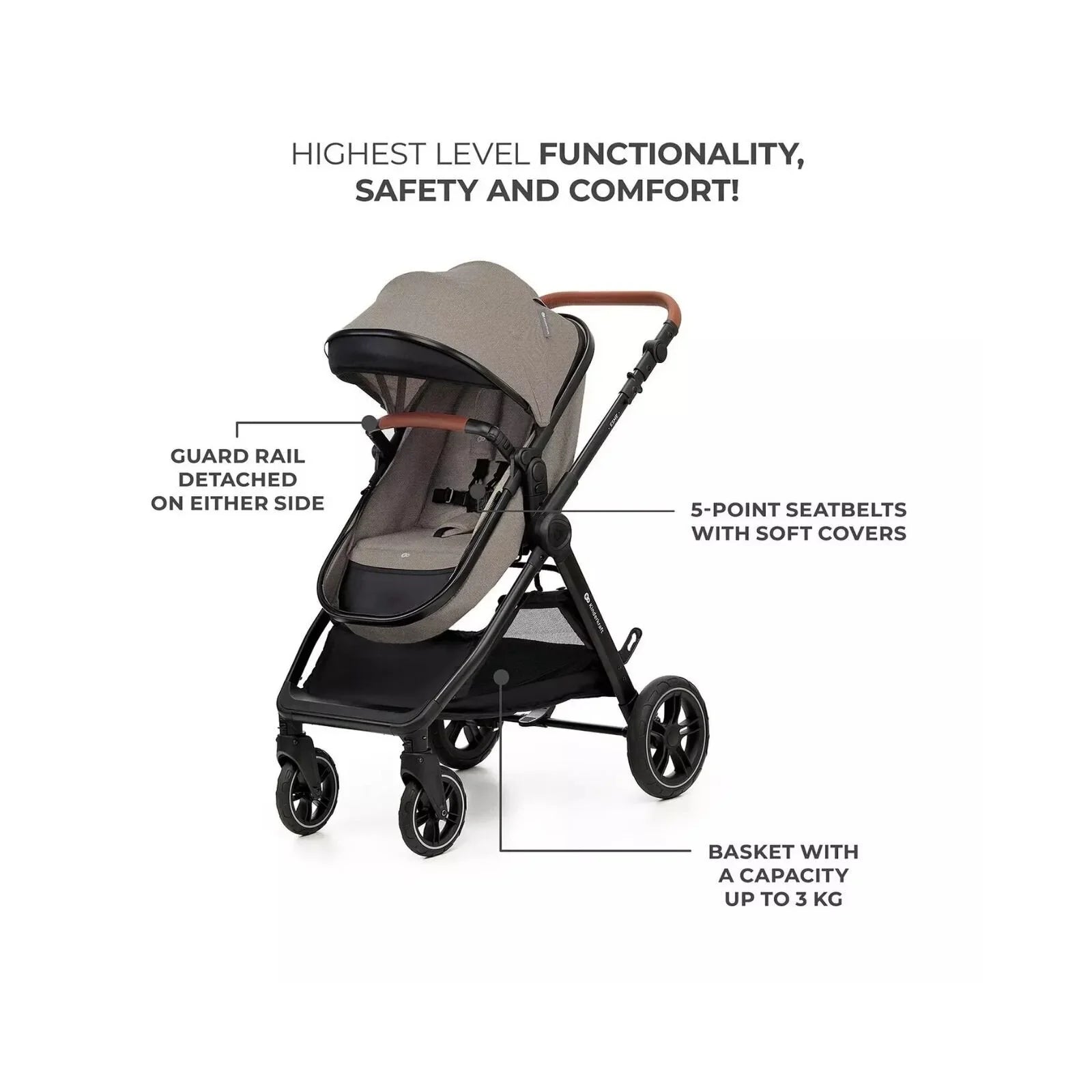 Kinderkraft Esme 3-in-1 Travel System with Mink Pro Car Seat - Sand Beige