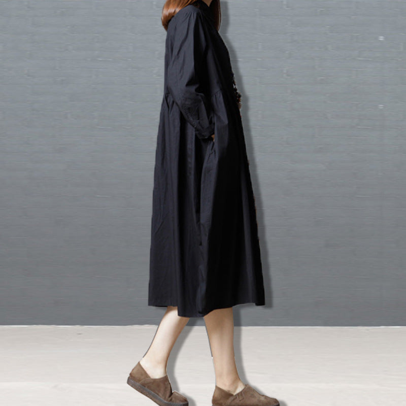 Fashion Solid Color Long-sleeved Dress Mid-length Lapel
