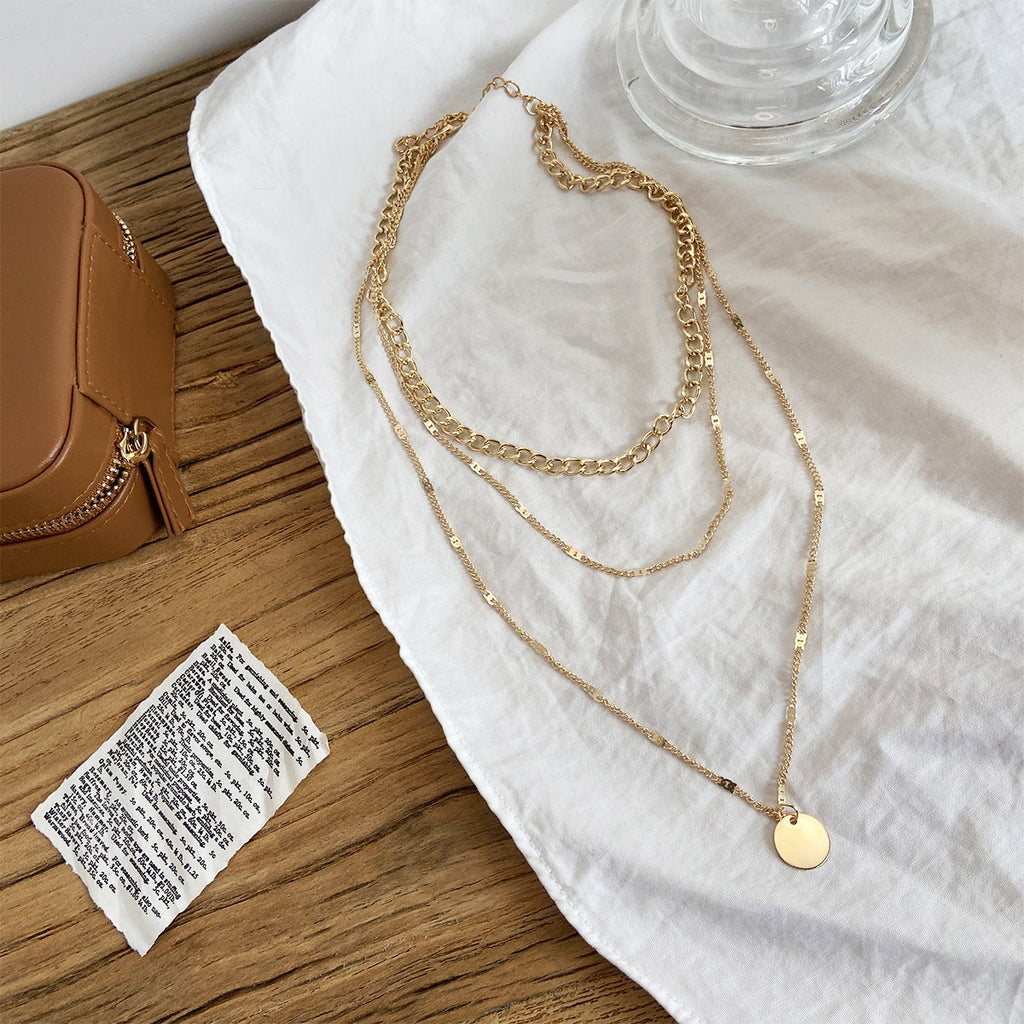 Women's Multilayer Necklace Ins Fashion Disc Pendant Clavicle Necklace Chains Personality Jewelry