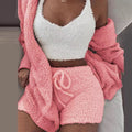 Winter Sexy Women Home Wear Suit Casual Pajamas Set Lady Female Soft Warm Long Sleeve Exposed Navel Vest Shorts Set