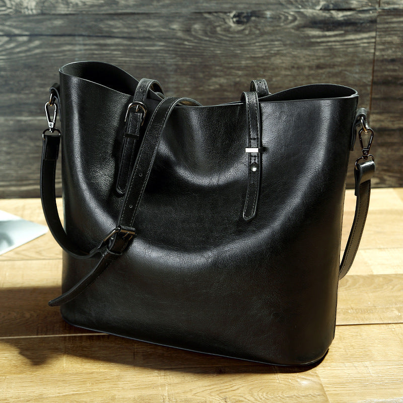 Simple Oil Wax Leather Messenger Shoulder Bags Women's High Capacity Portable Tote Bag