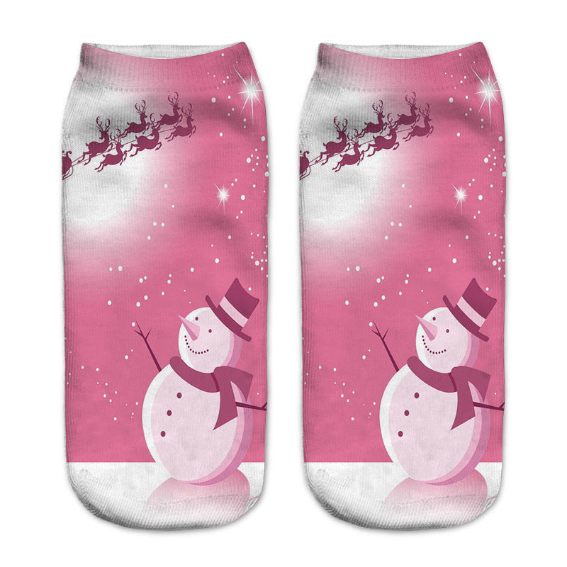 New 3D Printed Christmas Pattern Women's Boat Socks