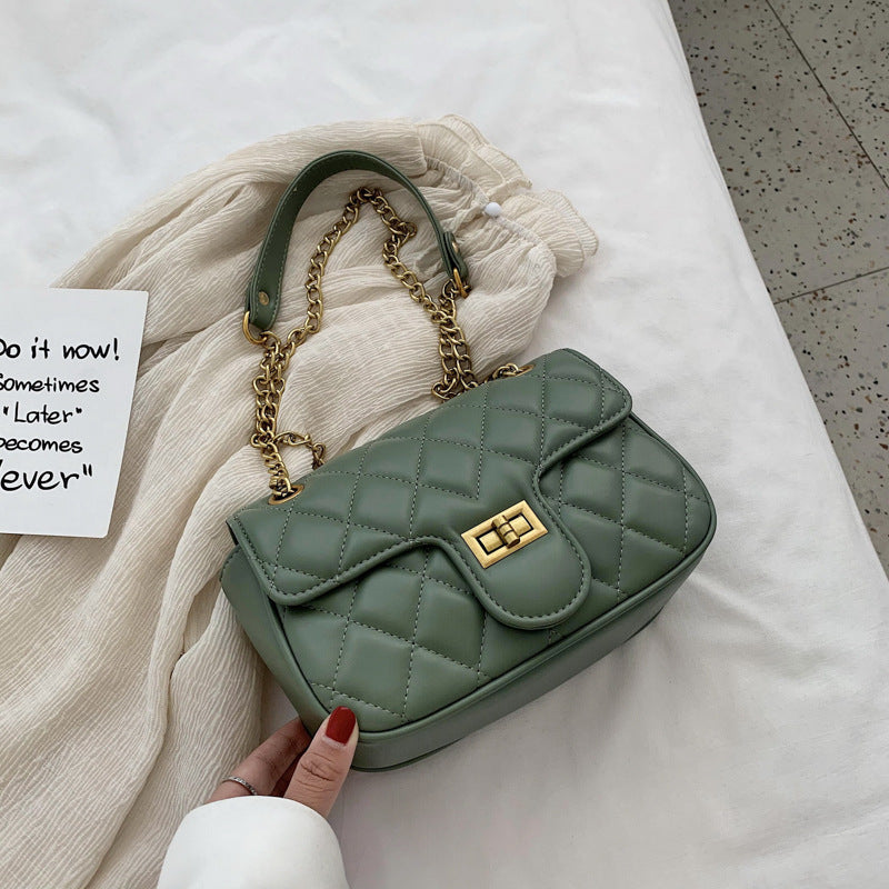 One-shoulder diamond chain crossbody all-match small square bag