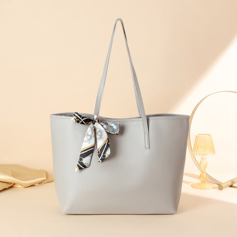 Solid Color Scarf Decorated Ladies Shoulder Bag