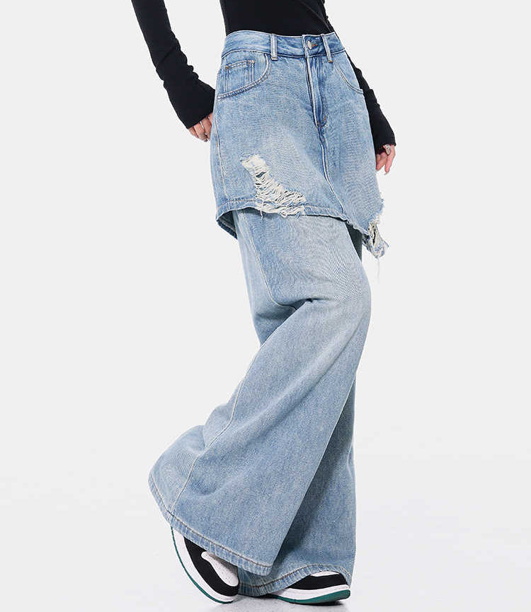 Two-Tone Vintage Wash Straight Leg Jeans – High Waist Denim