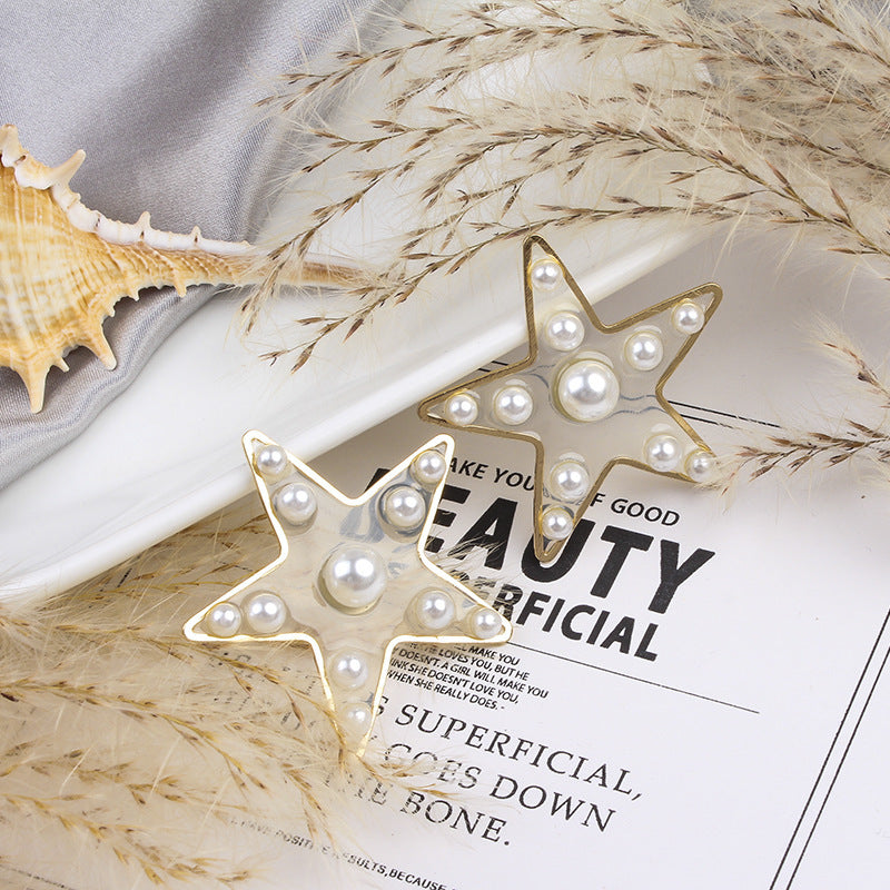 S925 Pearl Stitching Earrings Peach Heart Star Stud Earrings Women