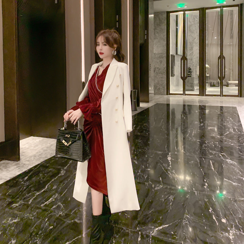 White Trench Coat Women's Mid-Length - Elegant Slim Fit Fashion Jacket