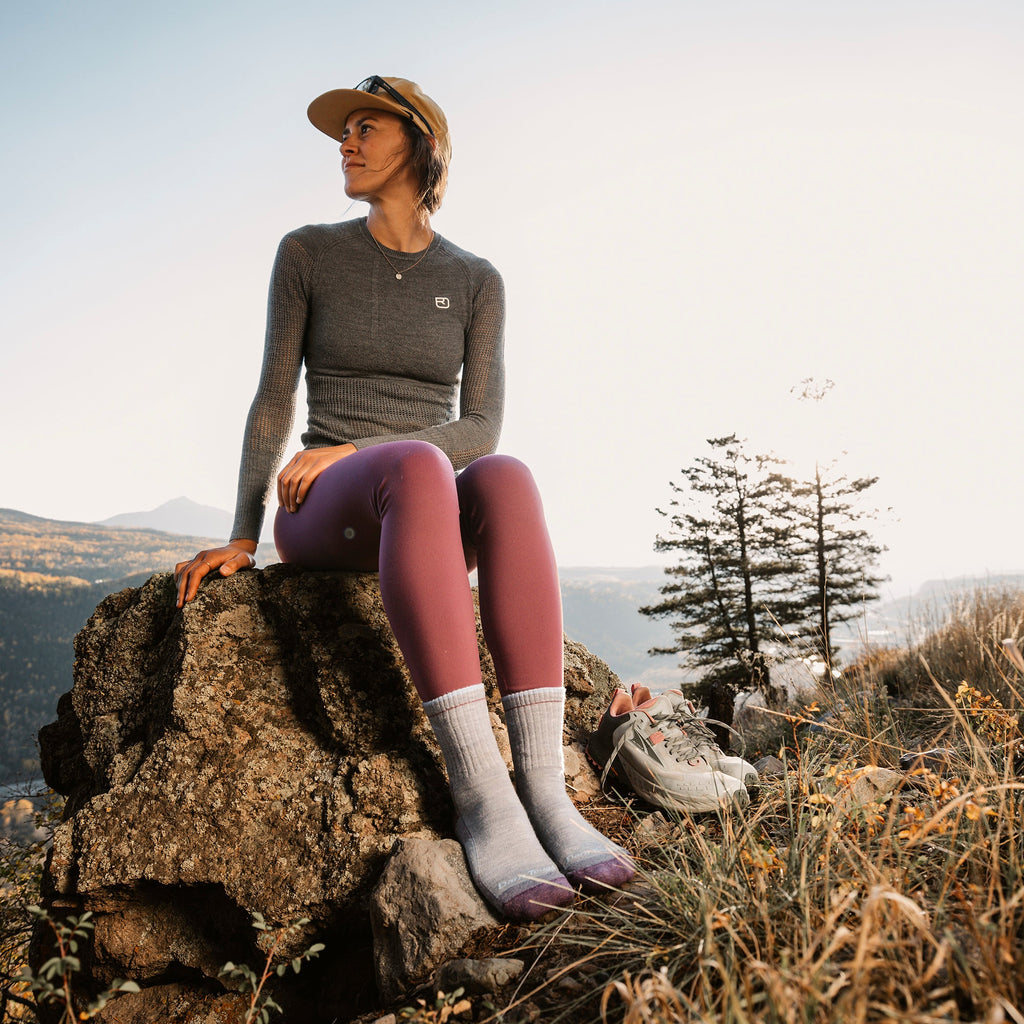 Ladies Micro Crew Cushioned Midweight Hiking Merino Wool Socks