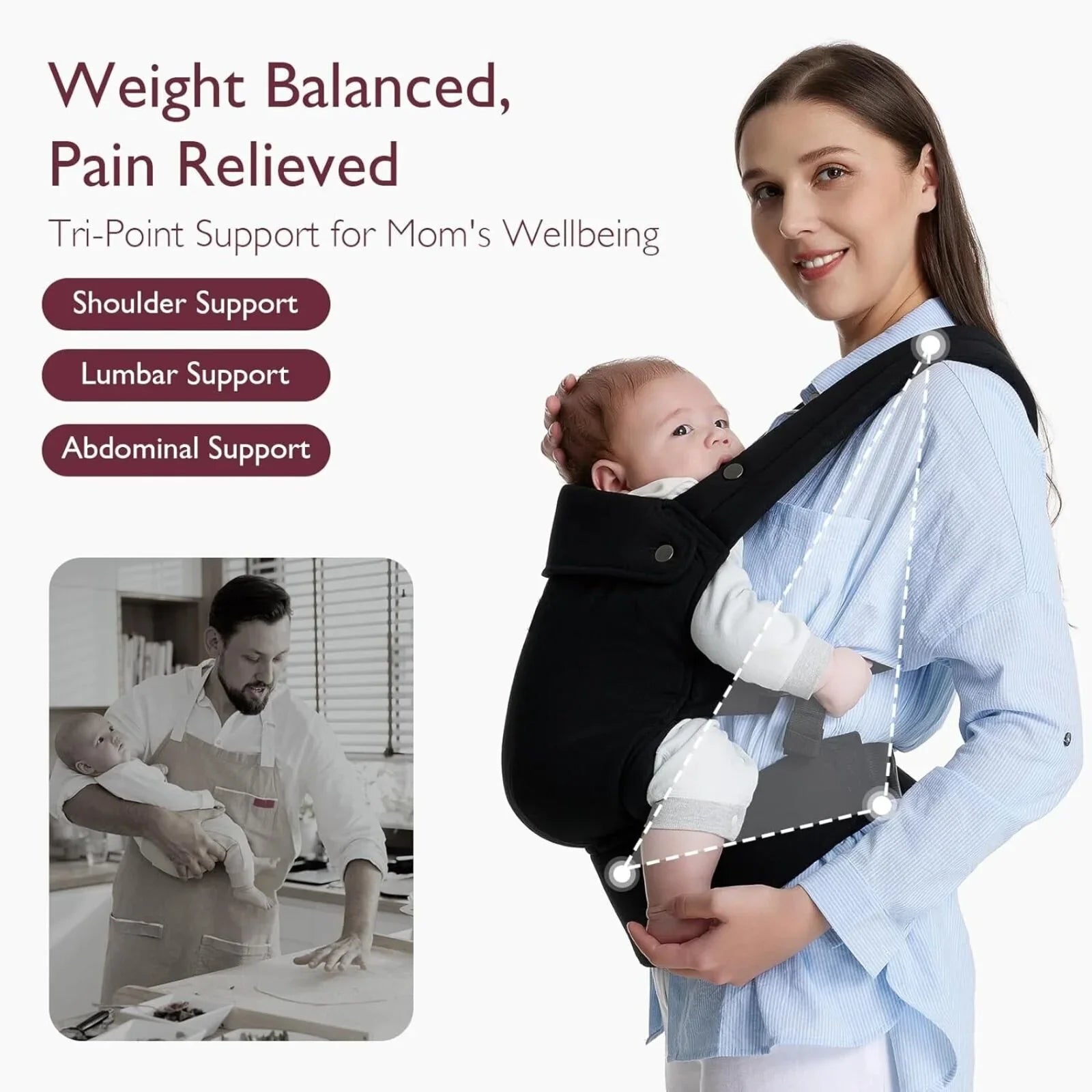 Momcozy Baby Carrier Newborn to Toddler Cotton - Black