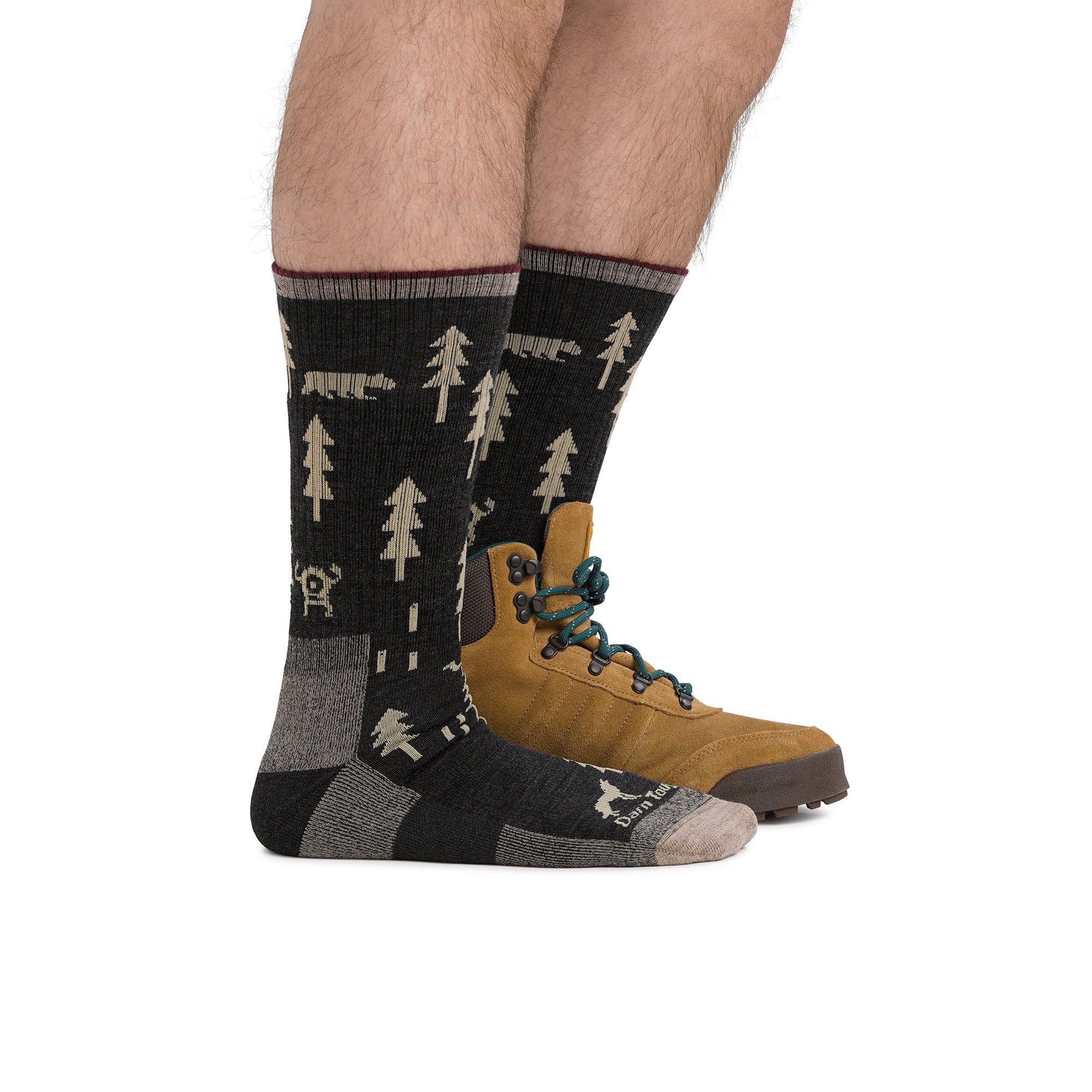 Mens Forest Patterned Boot Midweight Merino Wool Hiking Socks