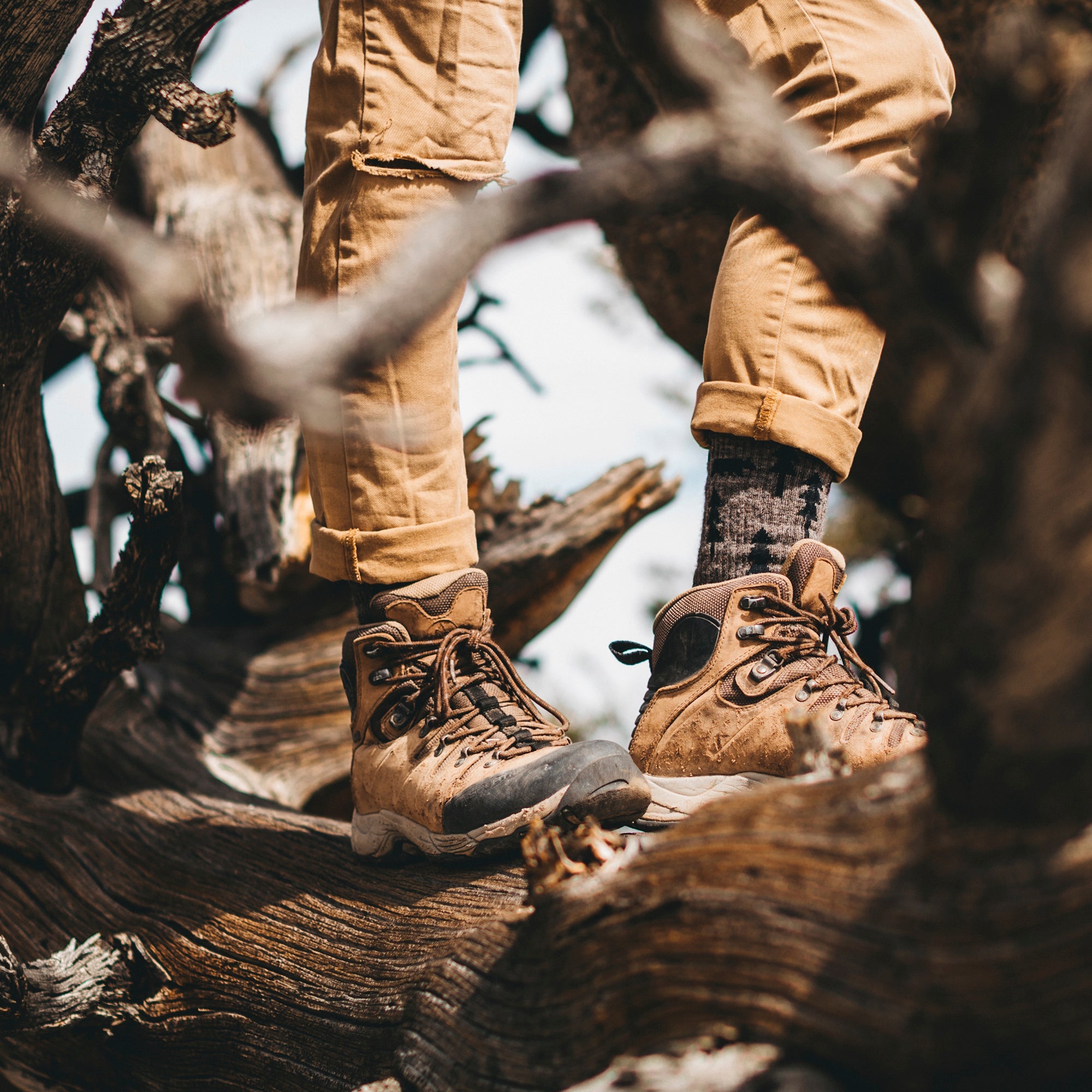 Mens Forest Patterned Boot Midweight Merino Wool Hiking Socks