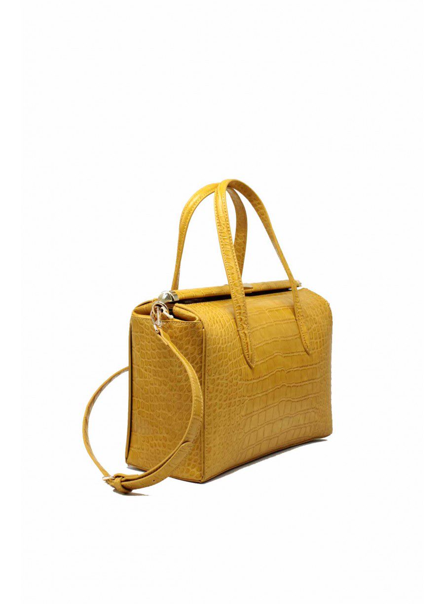 Biface rigid crocodile effect handbag with chain