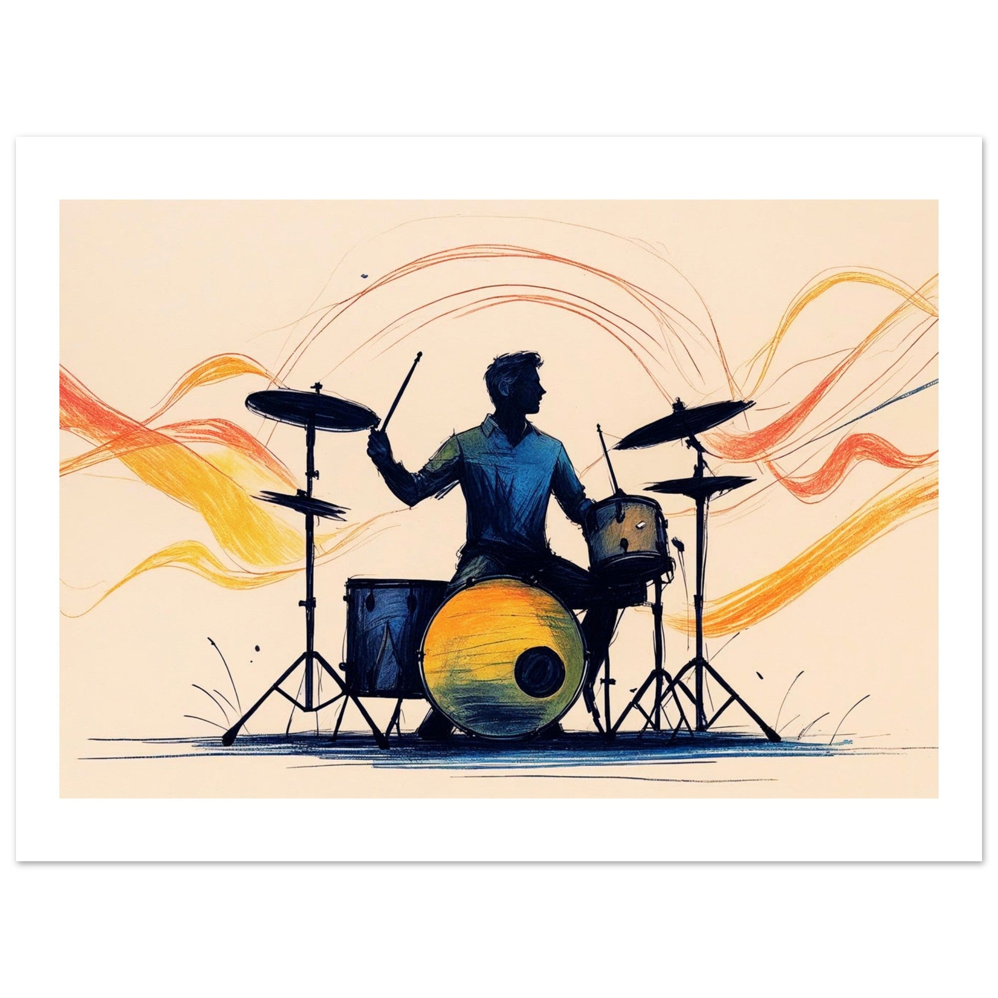 Abstract Drum Player Wall Art - Jazz & Rock Music Poster