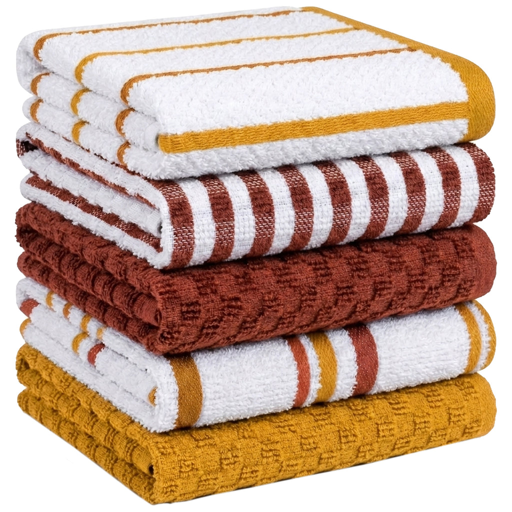 5 Pack Super Absorbent Check Quick Drying Cotton Terry Kitchen Tea Towels Durable Versatile Dish Towels for Home and Professional Use 45cm x 65cm by OLIVIA ROCCO