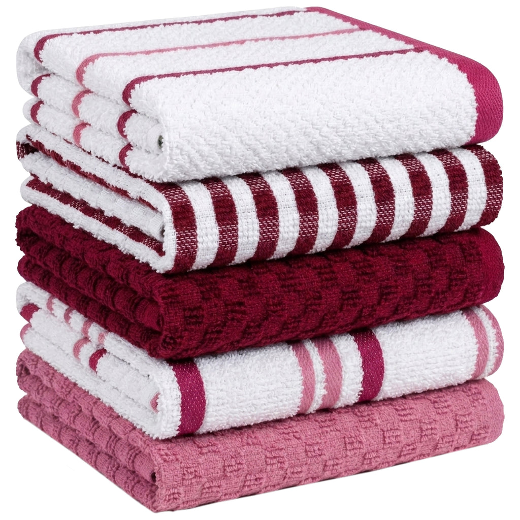 5 Pack Super Absorbent Check Quick Drying Cotton Terry Kitchen Tea Towels Durable Versatile Dish Towels for Home and Professional Use 45cm x 65cm by OLIVIA ROCCO