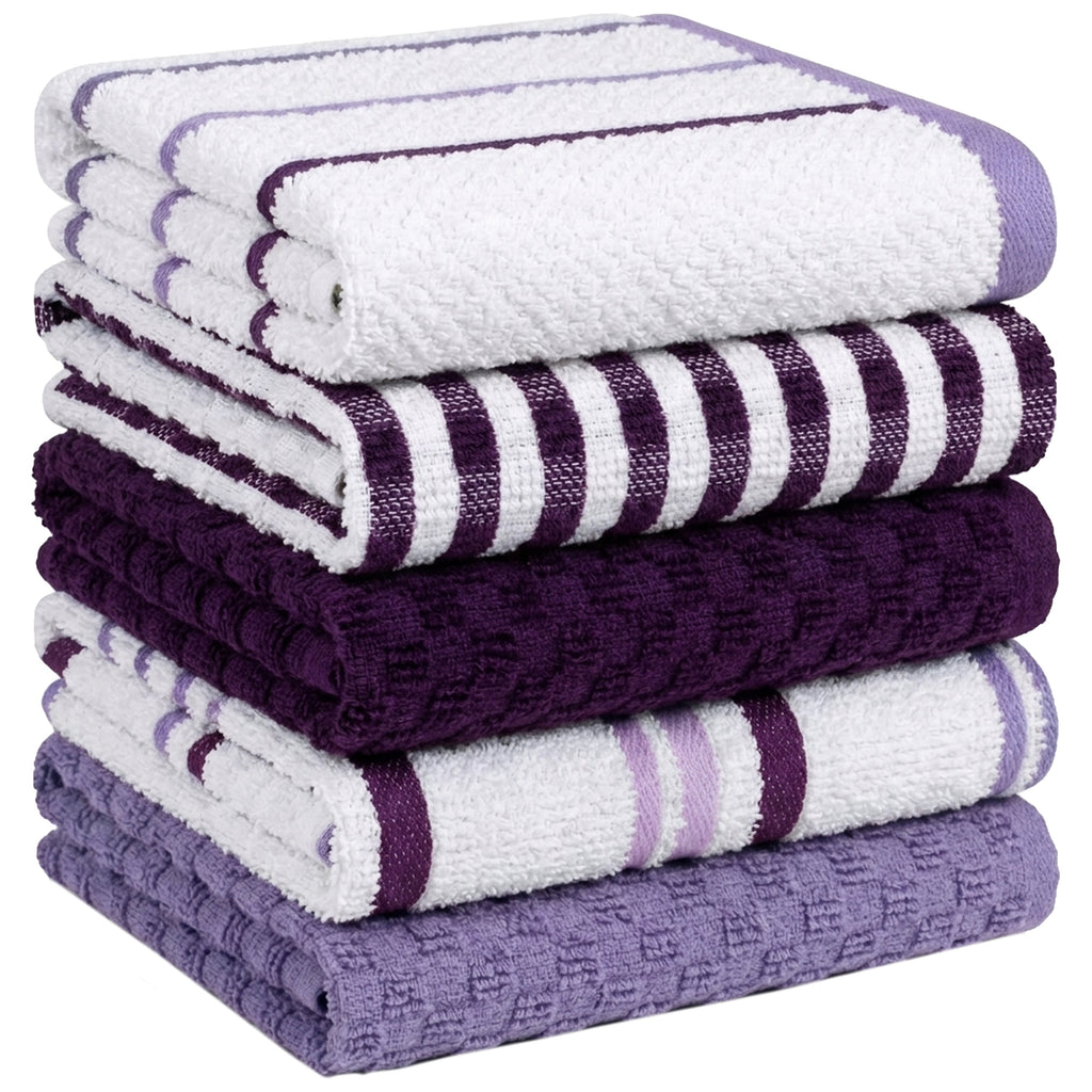 5 Pack Super Absorbent Check Quick Drying Cotton Terry Kitchen Tea Towels Durable Versatile Dish Towels for Home and Professional Use 45cm x 65cm by OLIVIA ROCCO