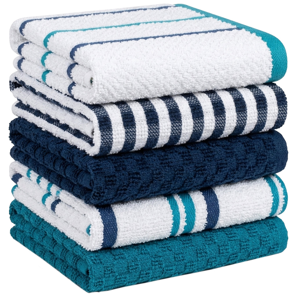 5 Pack Super Absorbent Check Quick Drying Cotton Terry Kitchen Tea Towels Durable Versatile Dish Towels for Home and Professional Use 45cm x 65cm by OLIVIA ROCCO