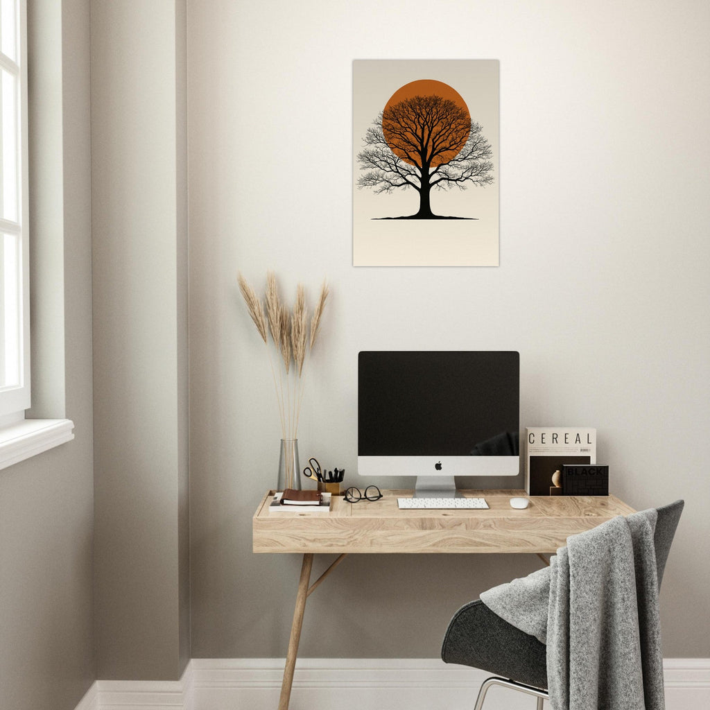 Oak Tree Sunset Wall Art – Minimalist Botanical Print, Earth Tone Nature Decor