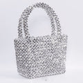 Simple Women's Silver Beaded Tote Basket Bag