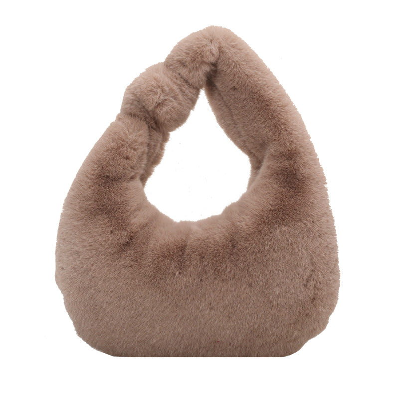 Hand-carrying Plush Tote Solid Color Single-shoulder Bag