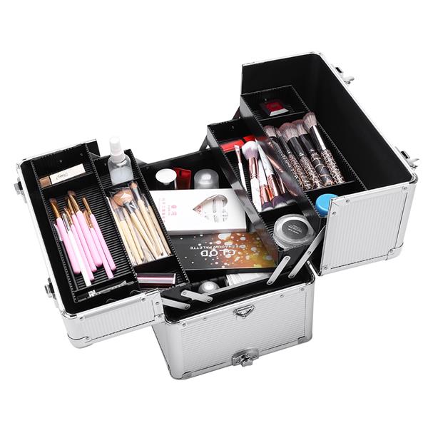 3 in 1 Aluminum Cosmetic Makeup Case Tattoo Box Silver