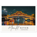 Moonlit River Crossing Poster - Illuminated Bridge Night Scene - Modern Landscape Wall Art Print