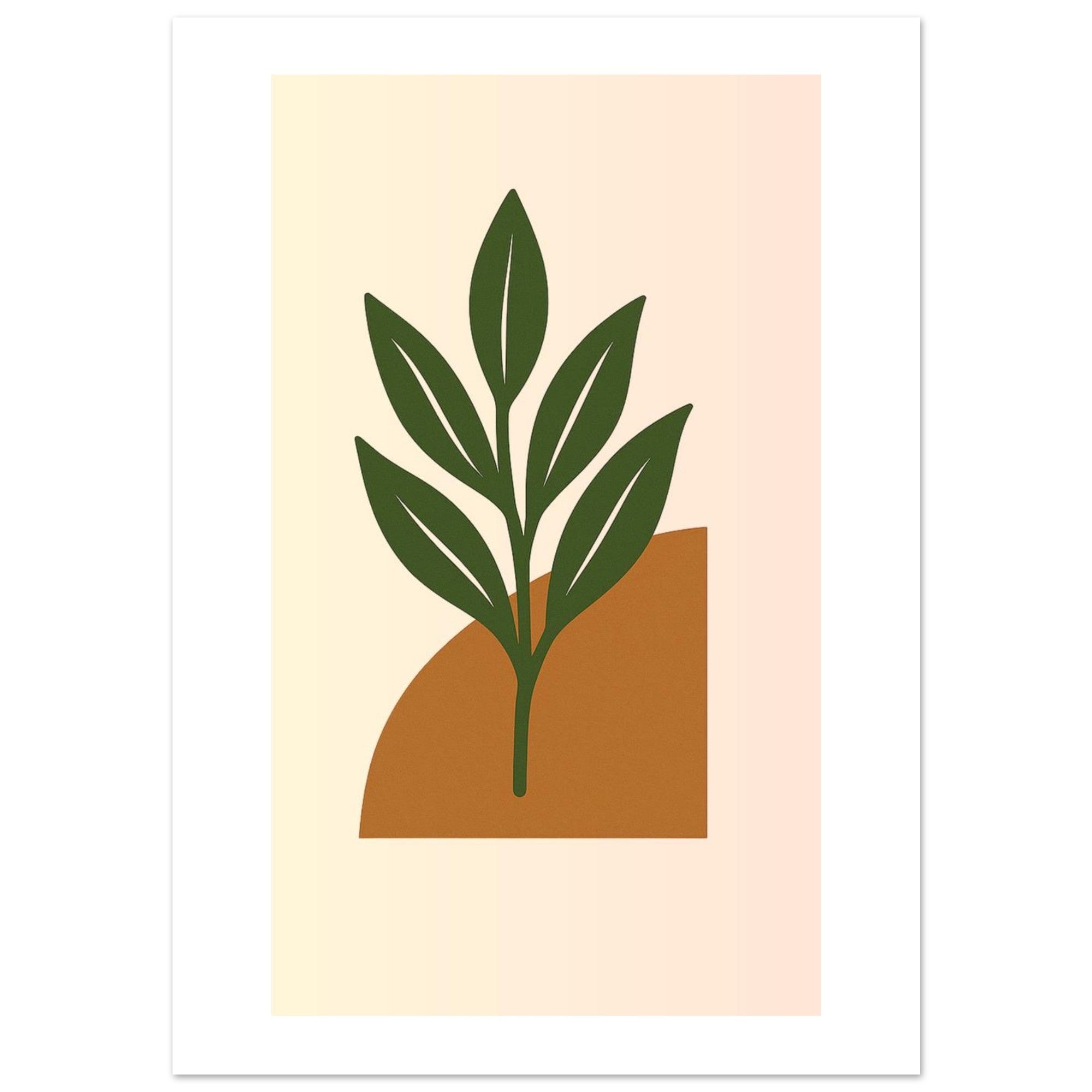 Green Leaf Botanical Wall Art – Minimal Plant Print with Terracotta Accent, Boho Decor