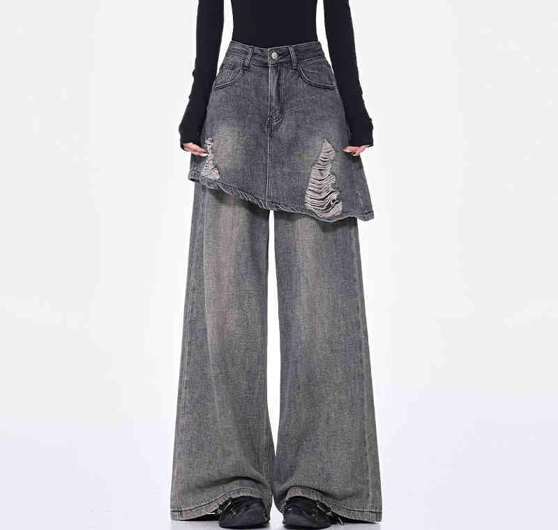 Two-Tone Vintage Wash Straight Leg Jeans – High Waist Denim